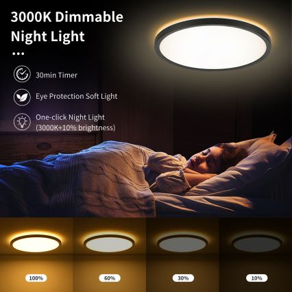 Brilagi - LED Dimmable ceiling light ULTRA SLIM LED/18W/230V 2700-6500K d. 30 cm black + remote control