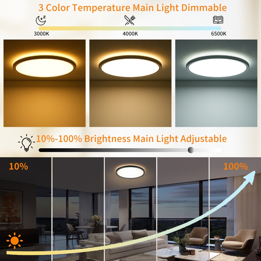 Brilagi - LED Dimmable ceiling light ULTRA SLIM LED/24W/230V 2700-6500K d. 42 cm black + remote control