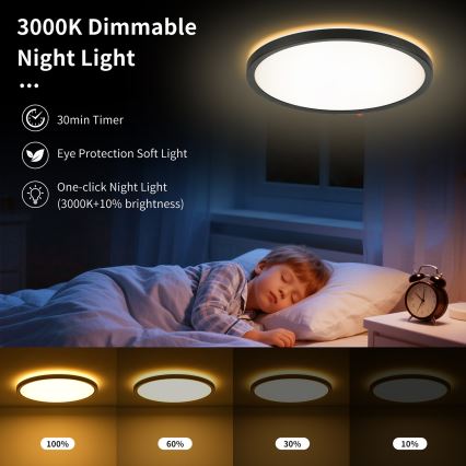 Brilagi - LED Dimmable ceiling light ULTRA SLIM LED/24W/230V 2700-6500K d. 42 cm black + remote control