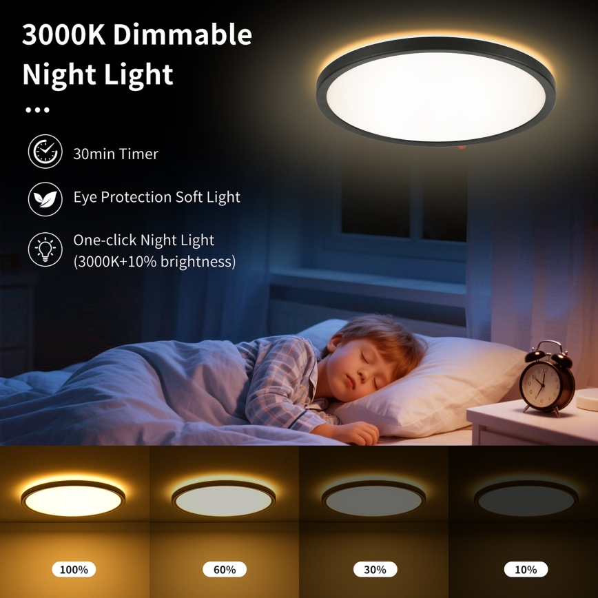 Brilagi - LED Dimmable ceiling light ULTRA SLIM LED/24W/230V 2700-6500K d. 42 cm black + remote control
