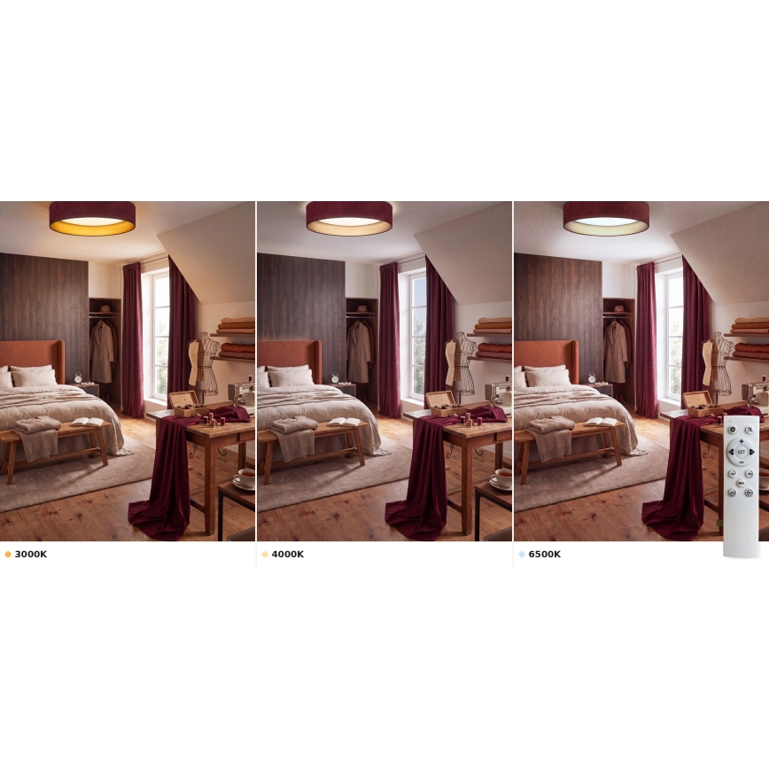 BRILAGI - VELVET SMART VARI LED Dimmable Ceiling Light 24W/230V 3000–6500K Ø 45 cm Burgundy/Gold + Remote Control