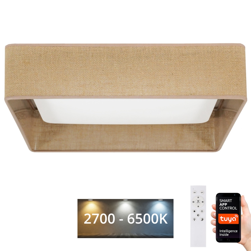 Brilagi - LED Dimmable ceiling light VELVET SQUARE SMART LED/36W/230V 2700-6500K Wi-Fi Tuya + remote control brown