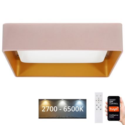 Brilagi - LED Dimmable ceiling light VELVET SQUARE SMART LED/36W/230V 2700-6500K Wi-Fi Tuya + remote control pink