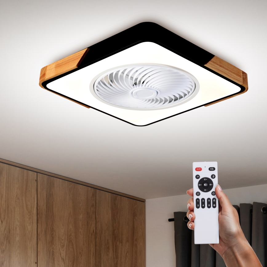 Brilagi - LED Dimmable ceiling light with a fan LED/30W/230V 3000-6500K black/oak + remote control