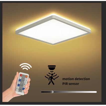 Brilagi - LED Dimmable light with a motion and dusk sensor ULTRA SLIM LED/18W/230V 30x30 cm + remote control