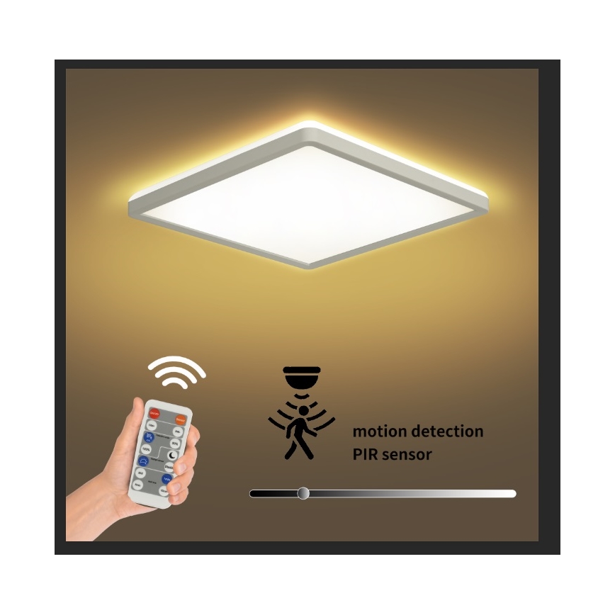 Brilagi - LED Dimmable light with a motion and dusk sensor ULTRA SLIM LED/18W/230V 30x30 cm + remote control