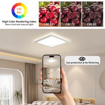 Brilagi - LED Dimmable light with a motion and dusk sensor ULTRA SLIM LED/18W/230V 30x30 cm + remote control