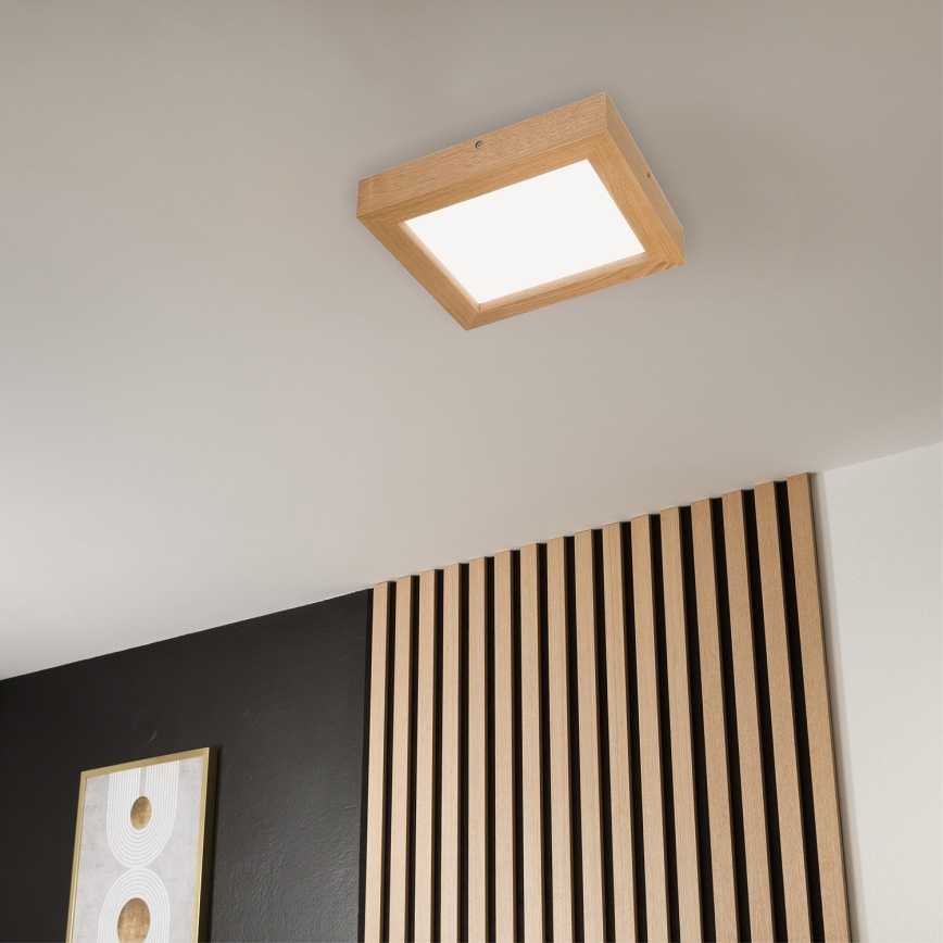 Brilagi - LED Dimmable bathroom ceiling light WOODY FRAME LED/24W/230V oak 30x30 cm 3000-6000K IP44 + remote control