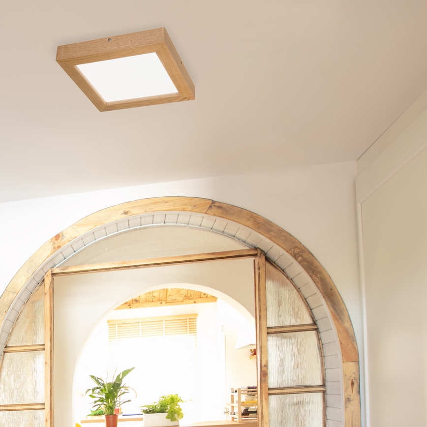 Brilagi - LED Dimmable bathroom ceiling light WOODY FRAME LED/24W/230V oak 30x30 cm 3000-6000K IP44 + remote control