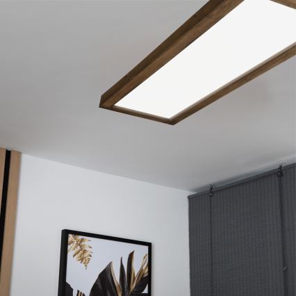 Brilagi - LED Dimmable bathroom ceiling light WOODY FRAME LED/50W/230V oak walnut 120x30 cm 3000-6000K IP44 + remote control