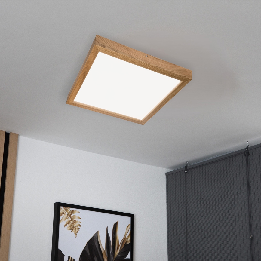 Brilagi - LED Dimmable bathroom ceiling light WOODY FRAME LED/50W/230V oak 60x60 cm 3000-6000K IP44 + remote control