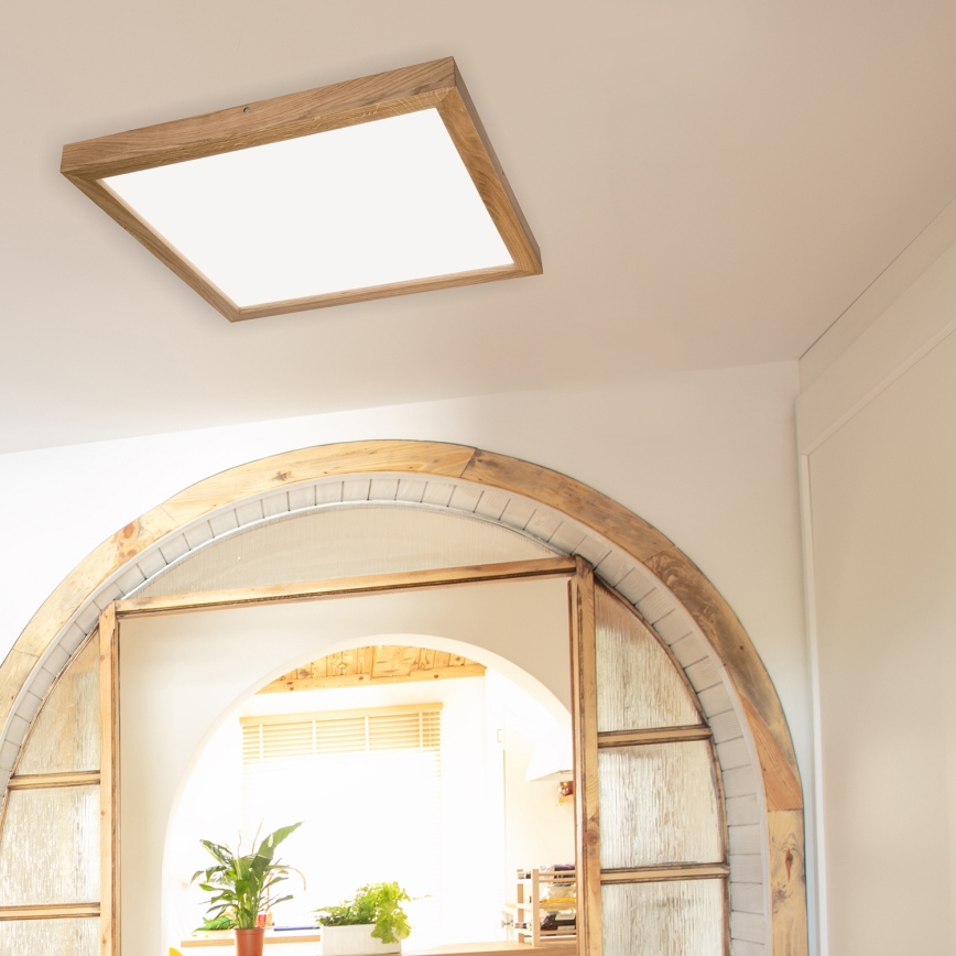 Brilagi - LED Dimmable bathroom ceiling light WOODY FRAME LED/50W/230V oak 60x60 cm 3000-6000K IP44 + remote control