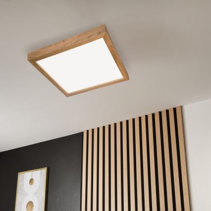 Brilagi - LED Dimmable bathroom ceiling light WOODY FRAME LED/50W/230V oak 60x60 cm 3000-6000K IP44 + remote control