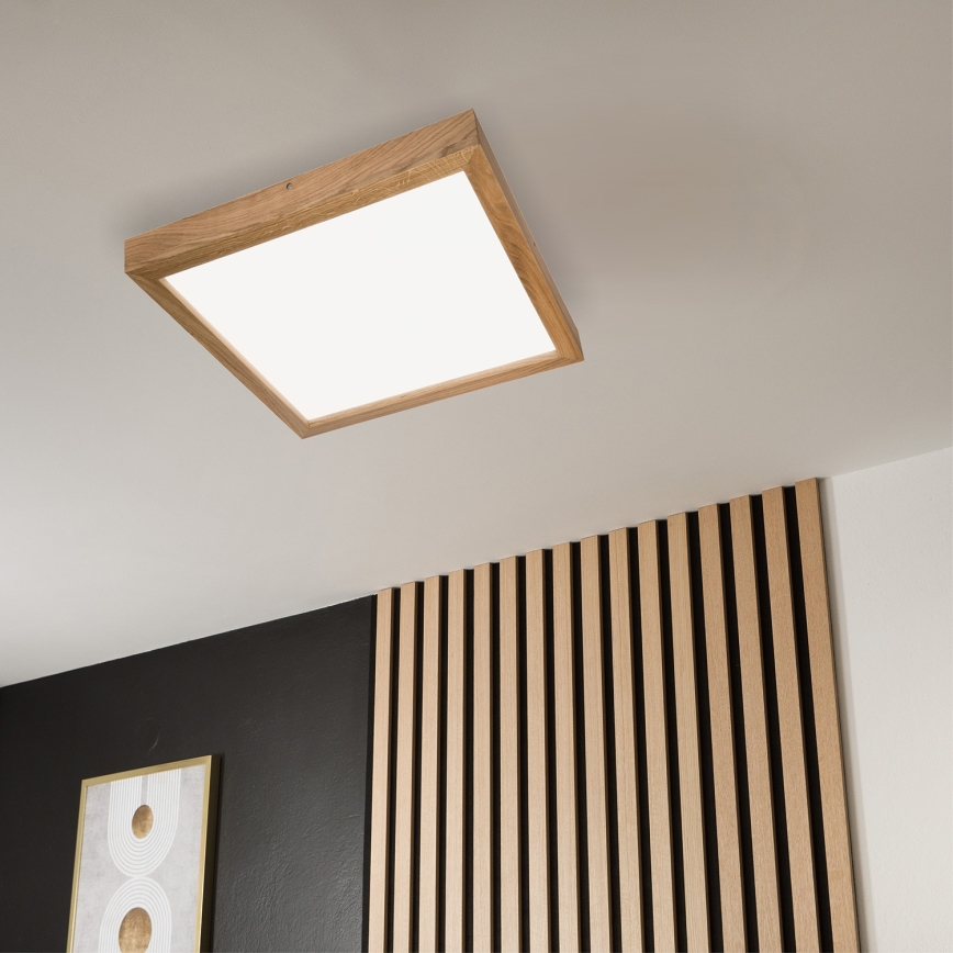Brilagi - LED Dimmable bathroom ceiling light WOODY FRAME LED/50W/230V oak 60x60 cm 3000-6000K IP44 + remote control