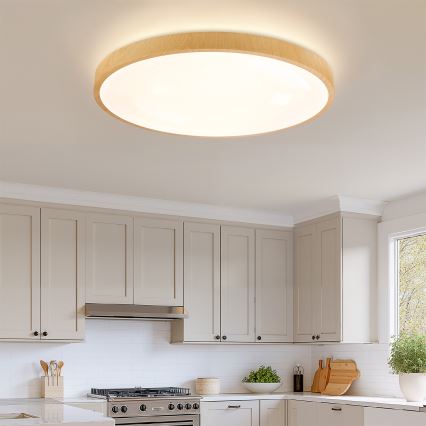 Brilagi - Dimmable LED ceiling light GLASS POOL DOUBLE LED/80W/230V 3000-6000K 60 cm wood-effect finish + remote control