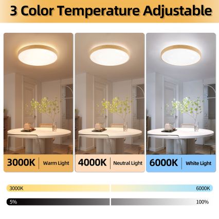 Brilagi - Dimmable LED ceiling light GLASS POOL DOUBLE LED/80W/230V 3000-6000K 60 cm wood-effect finish + remote control