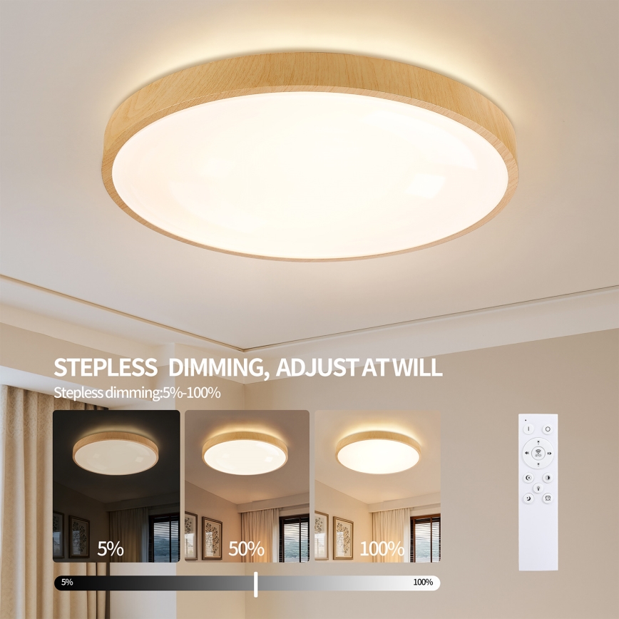 Brilagi - Dimmable LED ceiling light GLASS POOL DOUBLE LED/80W/230V 3000-6000K 60 cm wood-effect finish + remote control