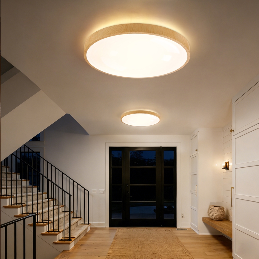 Brilagi - Dimmable LED ceiling light GLASS POOL DOUBLE LED/80W/230V 3000-6000K 60 cm wood-effect finish + remote control