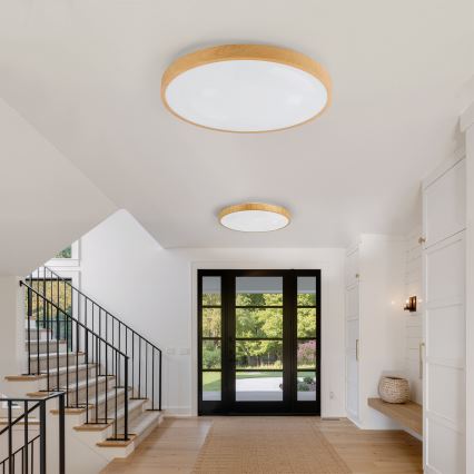 Brilagi - Dimmable LED ceiling light GLASS POOL DOUBLE LED/80W/230V 3000-6000K 60 cm wood-effect finish + remote control