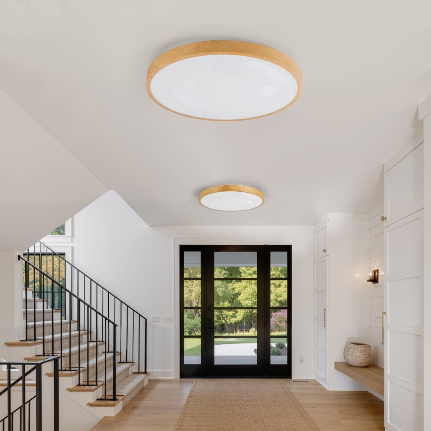 Brilagi - Dimmable LED ceiling light GLASS POOL DOUBLE LED/80W/230V 3000-6000K 60 cm wood-effect finish + remote control