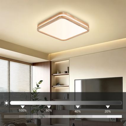 BRILAGI - MOLINA SQUARE LED Dimmable Ceiling Light LED/48W/230V 3000-6000K oak 40x40 cm + remote control