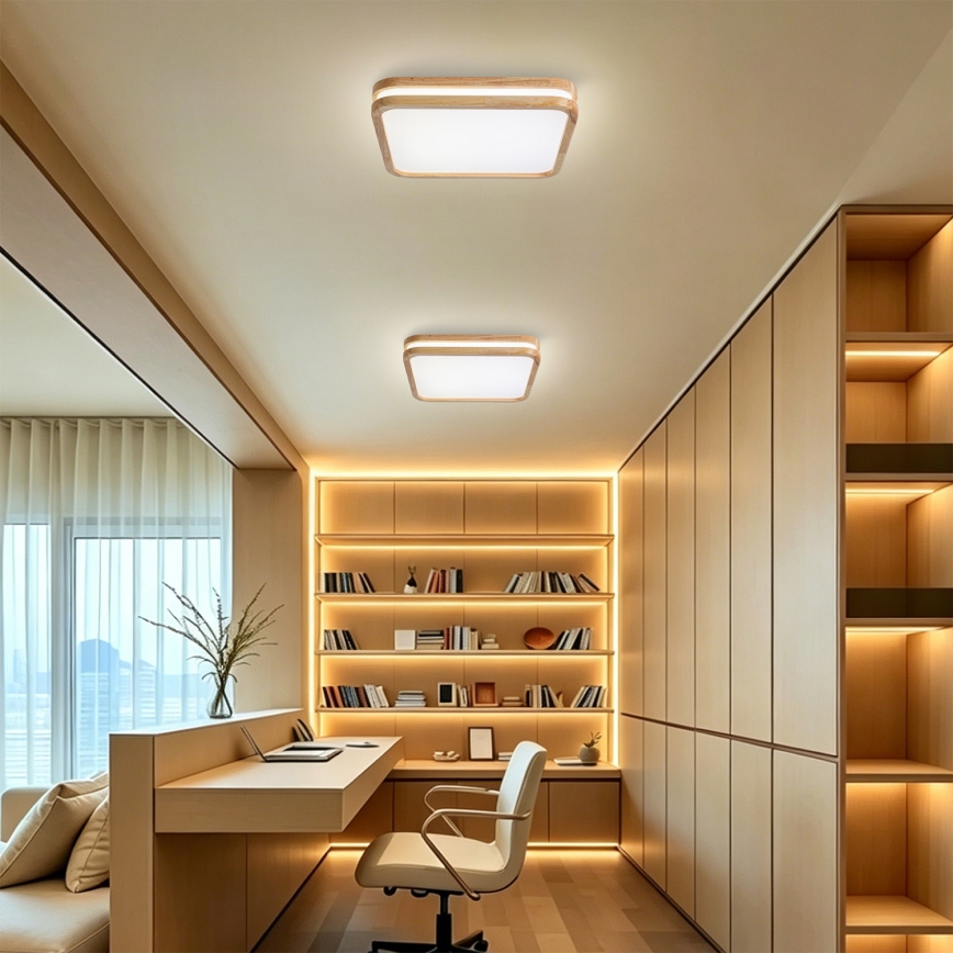 BRILAGI - MOLINA SQUARE LED Dimmable Ceiling Light LED/48W/230V 3000-6000K oak 40x40 cm + remote control