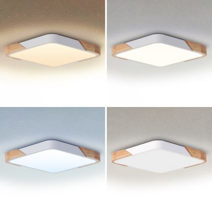Brilagi - PILANA Dimmable LED ceiling light LED/60W/230V 3000-6500K oak/white 56x56 cm + remote control