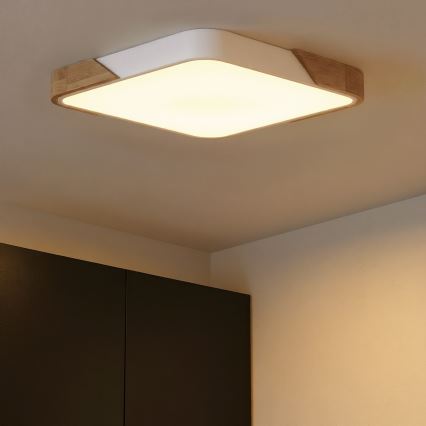 Brilagi - PILANA Dimmable LED ceiling light LED/60W/230V 3000-6500K oak/white 56x56 cm + remote control