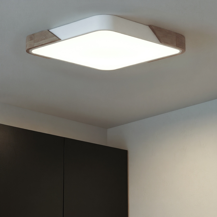 Brilagi - PILANA Dimmable LED ceiling light LED/60W/230V 3000-6500K oak/white 56x56 cm + remote control