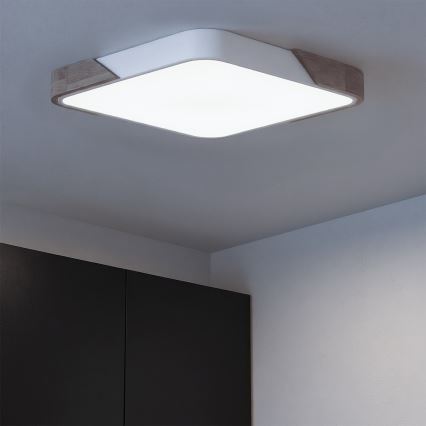 Brilagi - PILANA Dimmable LED ceiling light LED/60W/230V 3000-6500K oak/white 56x56 cm + remote control