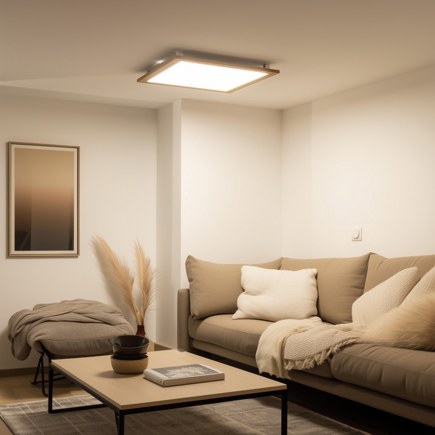 Brilagi - SLIMFRAME WOOD Dimmable LED Ceiling Light, 58W/230V, 64x64 cm, Tunable White 3000–6000K, Brown + Remote Control