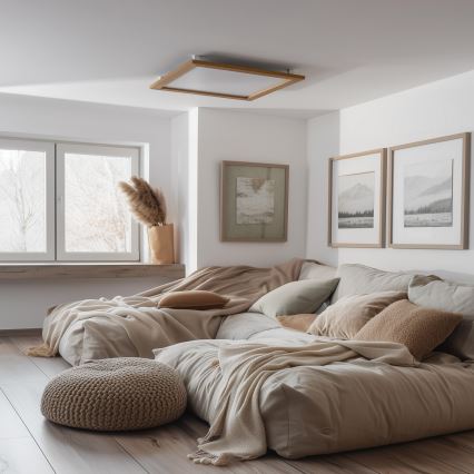 Brilagi - SLIMFRAME WOOD Dimmable LED Ceiling Light, 58W/230V, 64x64 cm, Tunable White 3000–6000K, Brown + Remote Control