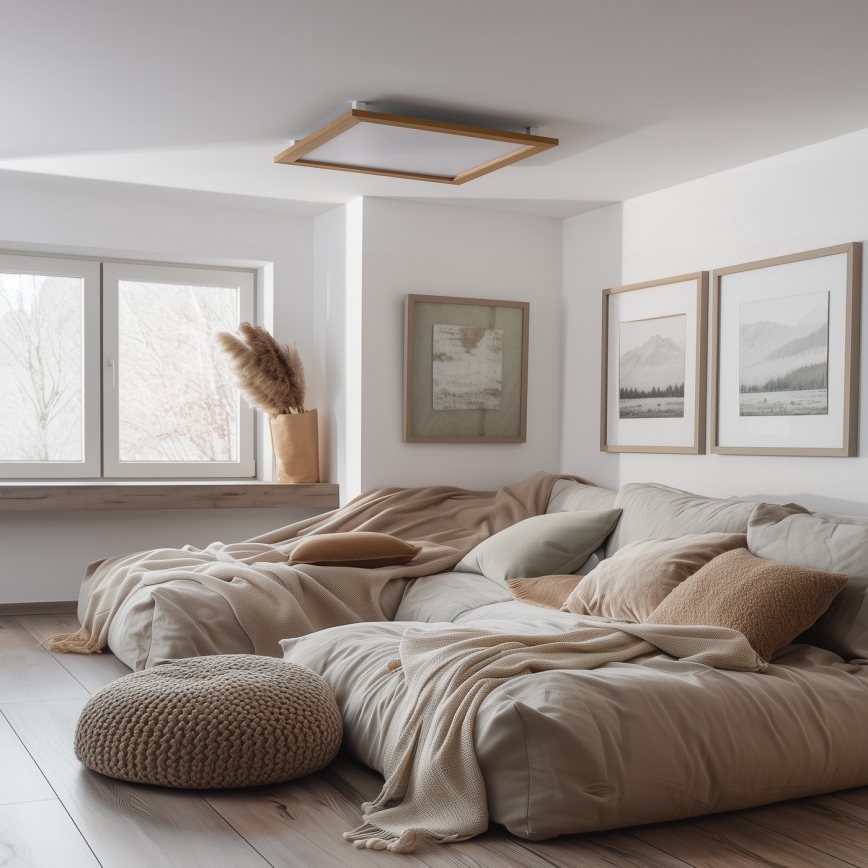 Brilagi - SLIMFRAME WOOD Dimmable LED Ceiling Light, 58W/230V, 64x64 cm, Tunable White 3000–6000K, Brown + Remote Control
