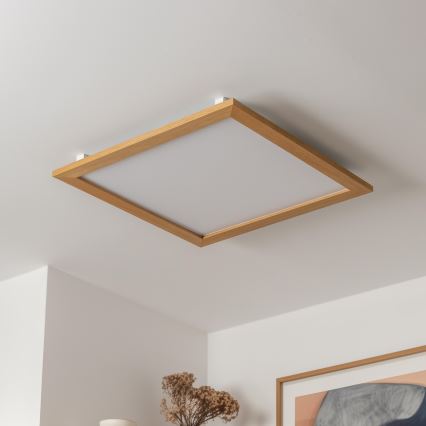 Brilagi - SLIMFRAME WOOD Dimmable LED Ceiling Light, 58W/230V, 64x64 cm, Tunable White 3000–6000K, Brown + Remote Control