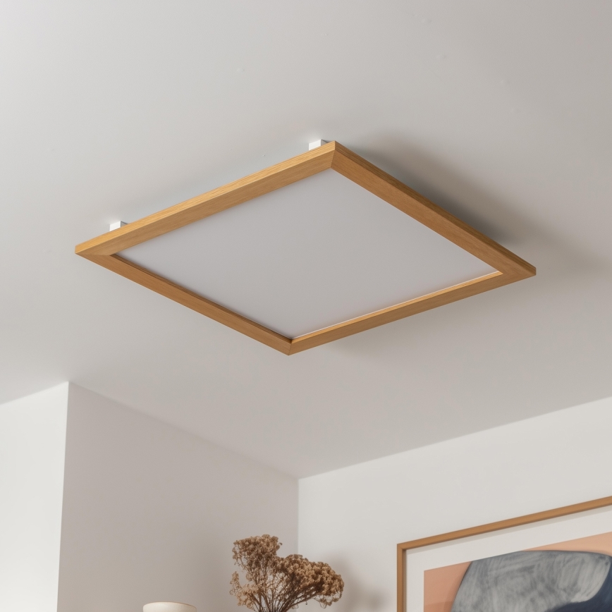 Brilagi - SLIMFRAME WOOD Dimmable LED Ceiling Light, 58W/230V, 64x64 cm, Tunable White 3000–6000K, Brown + Remote Control