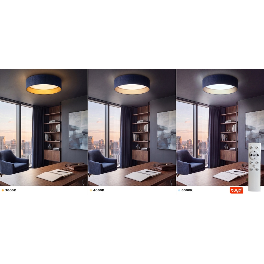 BRILAGI - Dimmable LED ceiling light VELVET SMARTIX LED/36W/230V 3000-6000K Ø 55 cm blue/gold Wi-Fi Tuya Beacon + remote control