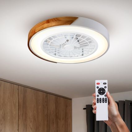 Brilagi - Dimmable LED Ceiling Light with Fan LED/30W/230V 3000-6500K Ø50 cm White/Oak + Remote Control