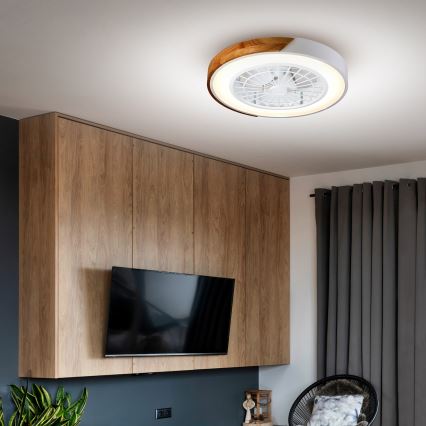 Brilagi - Dimmable LED Ceiling Light with Fan LED/30W/230V 3000-6500K Ø50 cm White/Oak + Remote Control