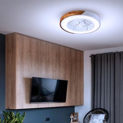 Brilagi - Dimmable LED Ceiling Light with Fan LED/30W/230V 3000-6500K Ø50 cm White/Oak + Remote Control