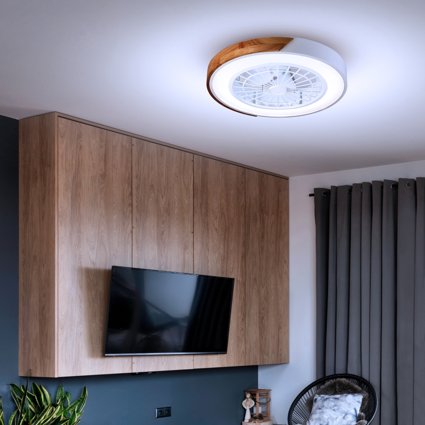 Brilagi - Dimmable LED Ceiling Light with Fan LED/30W/230V 3000-6500K Ø50 cm White/Oak + Remote Control
