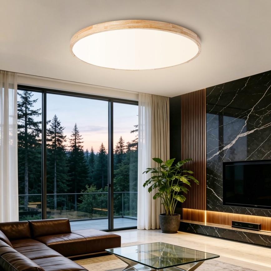 BRILAGI - WOODLINE LED Dimmable Ceiling Light LED/128W/230V 3000-6000K Oak Ø100 cm + Remote Control