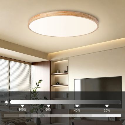 BRILAGI - WOODLINE LED Dimmable Ceiling Light LED/128W/230V 3000-6000K Oak Ø100 cm + Remote Control