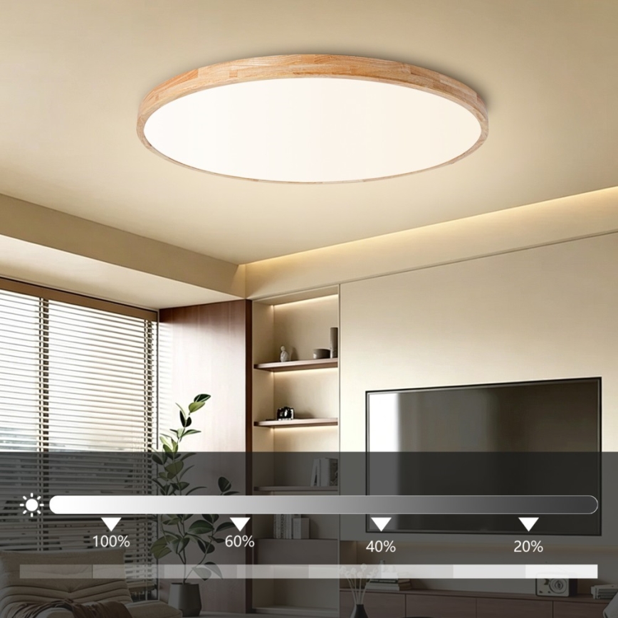BRILAGI - WOODLINE LED Dimmable Ceiling Light LED/128W/230V 3000-6000K Oak Ø100 cm + Remote Control