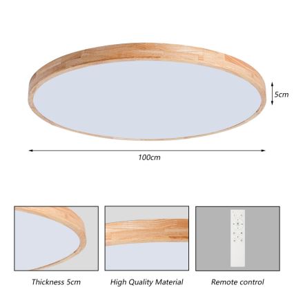 BRILAGI - WOODLINE LED Dimmable Ceiling Light LED/128W/230V 3000-6000K Oak Ø100 cm + Remote Control