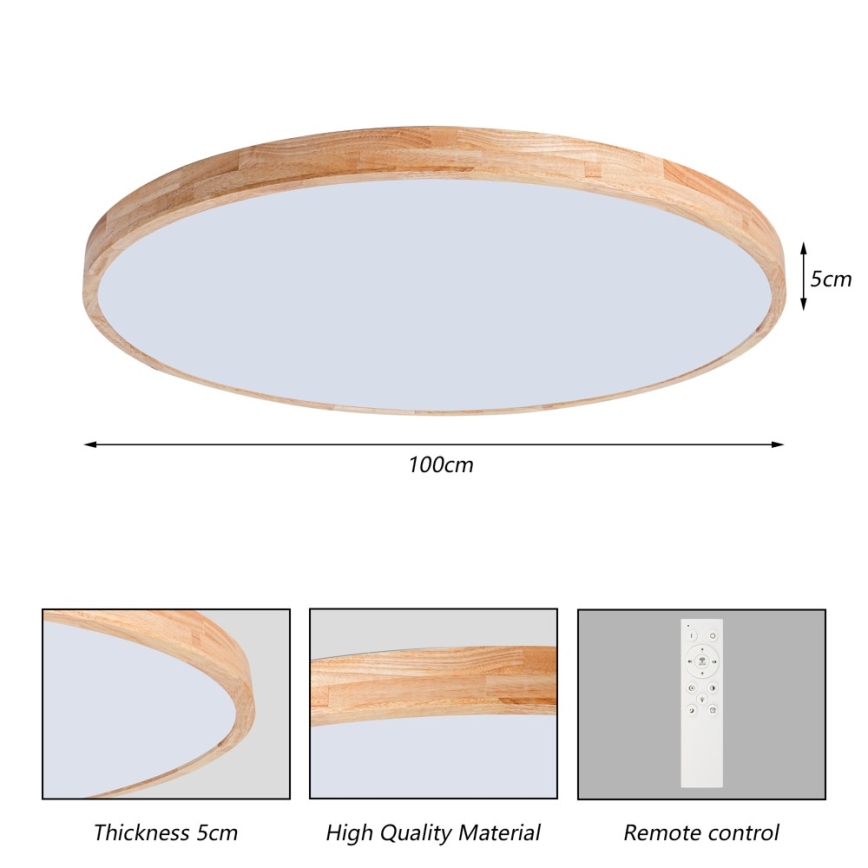 BRILAGI - WOODLINE LED Dimmable Ceiling Light LED/128W/230V 3000-6000K Oak Ø100 cm + Remote Control