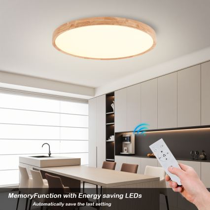 Brilagi - WOODROUND Dimmable LED Ceiling Light LED/70W/230V 3000-6000K Ø 80 cm Wood CRI 90 + Remote Control