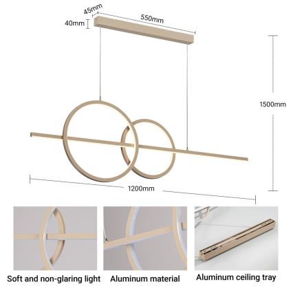 BRILAGI - Dimmable LED pendant light on cable SIGNATURE LED/53W/230V 3000-6000K 120 cm beige+ remote control