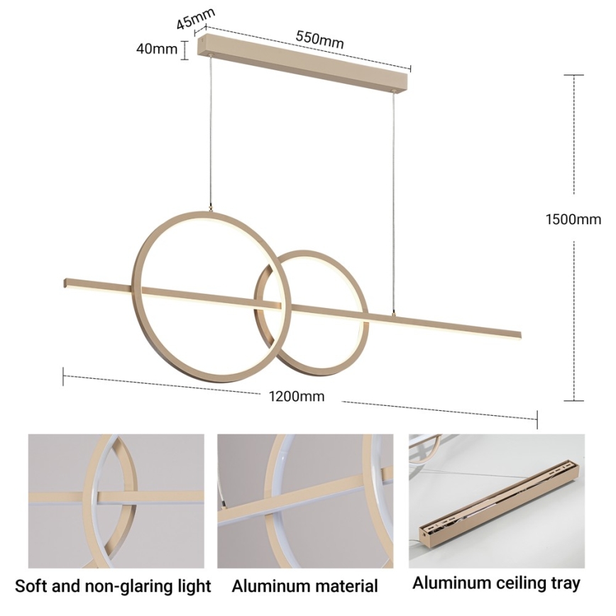 BRILAGI - Dimmable LED pendant light on cable SIGNATURE LED/53W/230V 3000-6000K 120 cm beige+ remote control