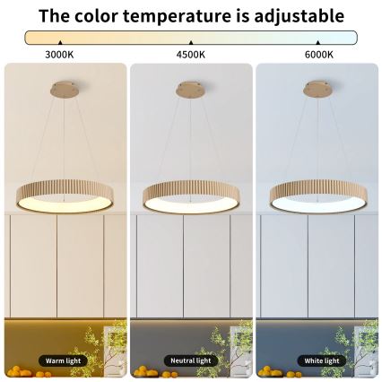 Brilagi - LED Dimmable Cable Pendant FALCON MODERN LED/54W/230V 3000-6500K Ø 60 cm Beige + Remote Control