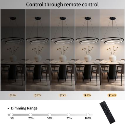 Brilagi - TWISTER LED Dimmable Cable Pendant LED/105W/230V 3000–6000K Ø 100 cm Black + Remote Control